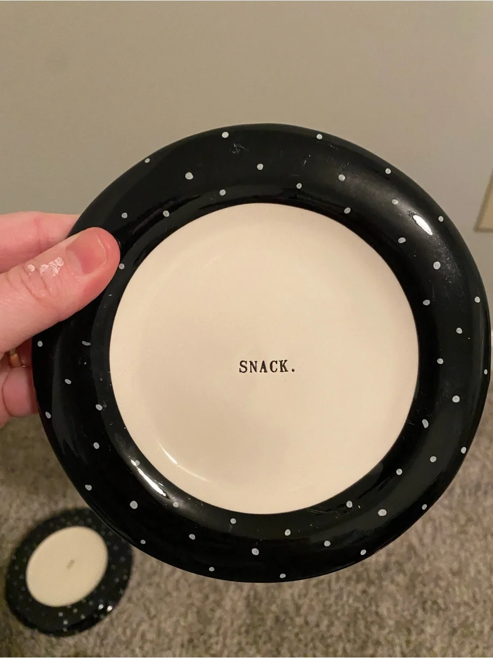 RAE DUNN Set Of 4 Black Polka Dot Accent Snack Plates